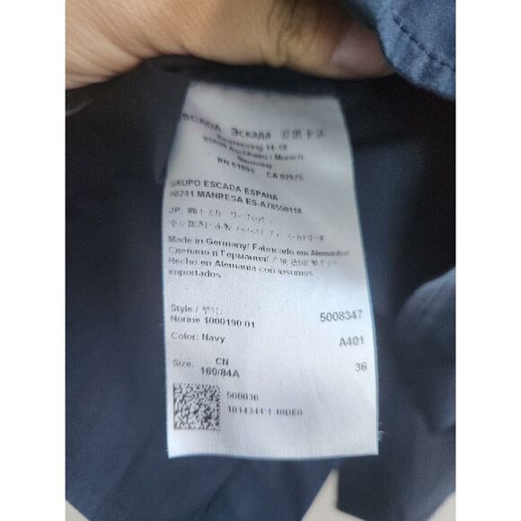 Escada Dark Navy Blue Band Collar Tule Front Detail Made in Germany Blouse EU36 - Picture 11 of 11